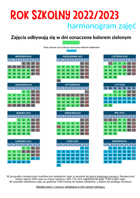 Harmonogram 2022/2023 – Aktualizacja Z Dn. 22.12.2022 – Delfinek